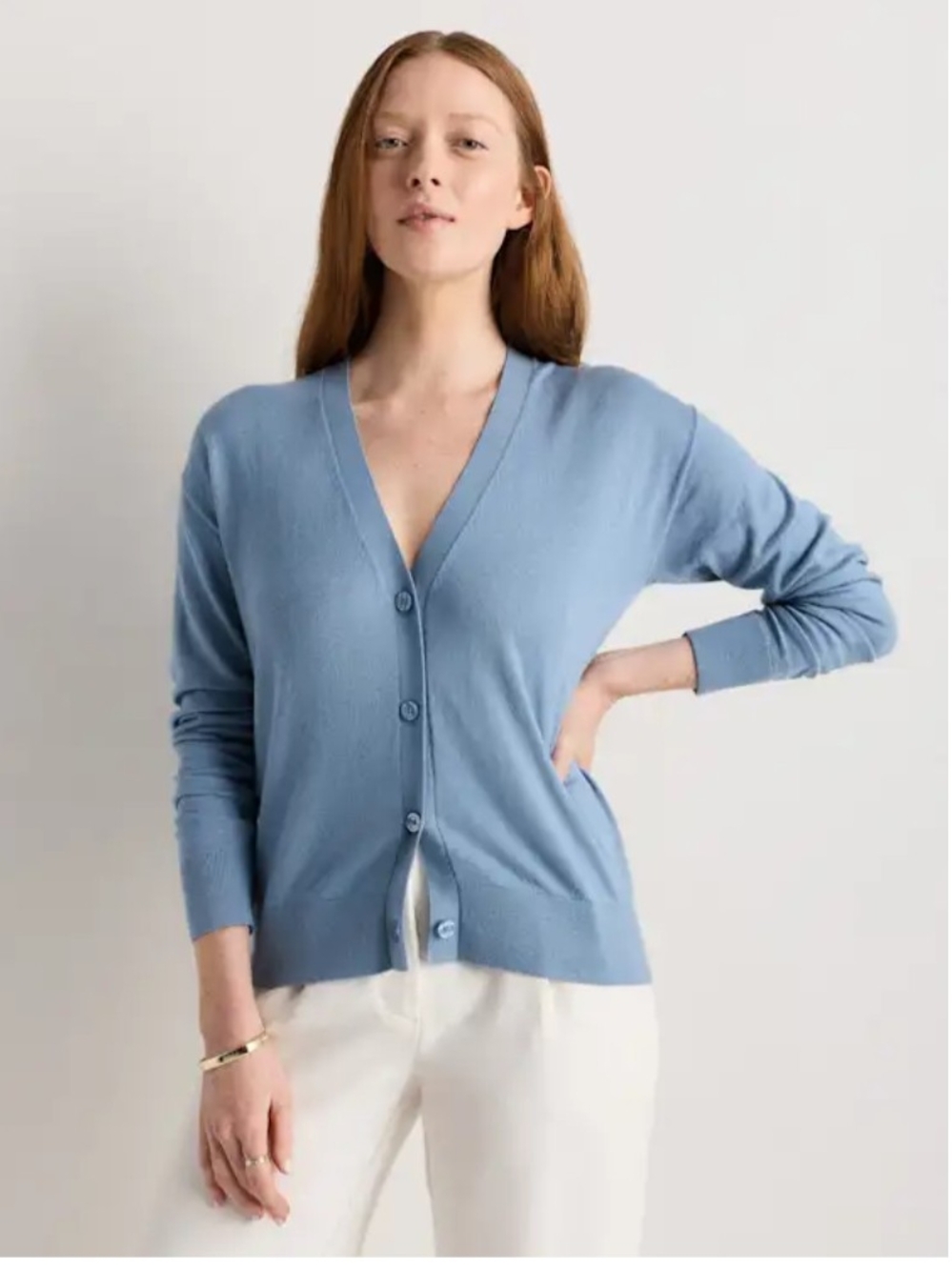 Quince Lightweight Cotton Cashmere Cardigan Mountain Spring Blue